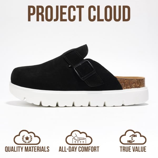 Project Cloud Genuine Leather Platform Clogs for Women Footwear - Memory Foam Arch Support Cork Footbed Casual Shoes & Mules for Women 2025 (Benton Chunky)