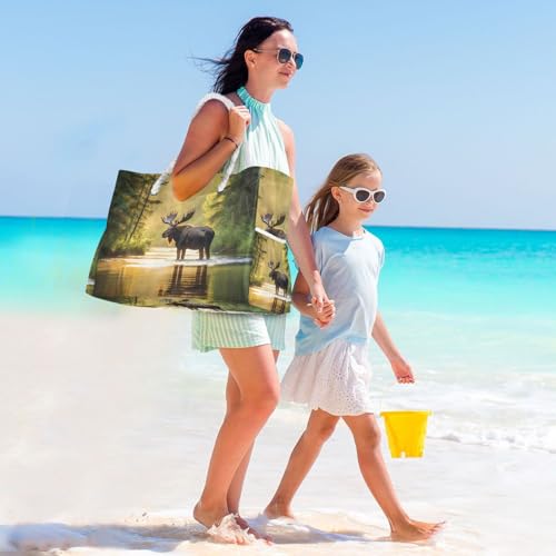 Elk Sunlight Water Beach Bag for Women Large Beach Tote Bag with Zipper for Travel Vacation3