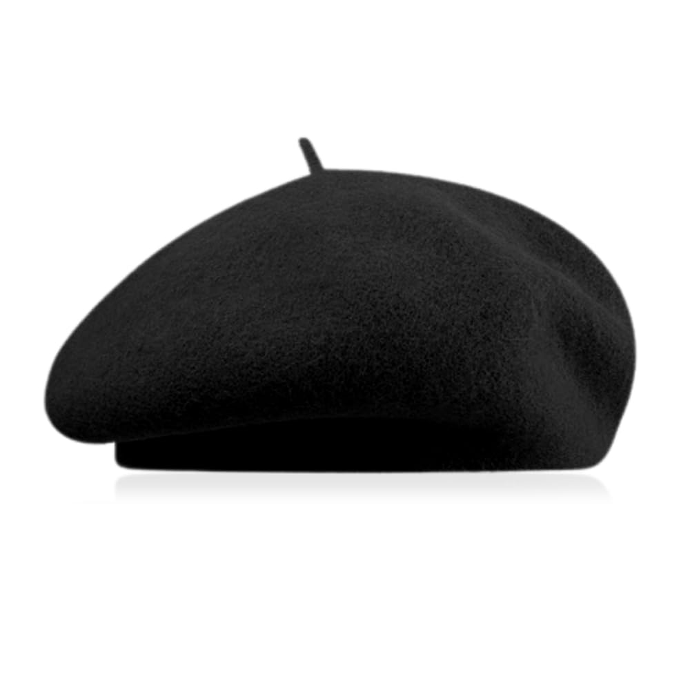 MUGANYI Berretto Francese Classico In Lana Per Donna - Elegante Basco Nero, Taglia Unica (S/M), Perfetto Per Feste A Tema