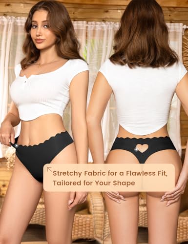 Womens Seamless Thongs Underwear No Show Thong Wave-waisted Invisible Panties Comfy Heart Cutout for Ladies 6 Pack3