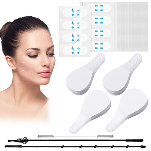 Honoson 286 Pieces Face Lift Tapes Set, Invisible Face Lifting Tape include 200 Pieces Face Tape Lift, 80 Pieces Refill Tapes with 6 Pieces Lifting Ropes for Instant Face Women Beauty Salons