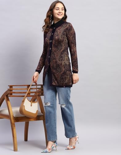 Image of Monte Carlo Womens Self Design Round Neck Full Sleeve Cardigan (1243652RN)
