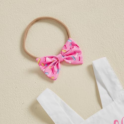 Bagilaanoe Baby Girls Birthday Clothes Sleeveless Letter Donut Print Romper with Bow Headband and Leg Warmers2