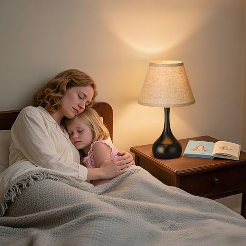 Touch Table Lamp for Bedroom Set of 2, 3-Way Dimmable Bedside Lamp for Nightstand, 17” Farmhouse Metal Desk Lamp with Linen Shade for Living Room, Kids Reading, Dorm, Home Office Decor, Bulb Included by PARTPHONER - Used condition - Image 5