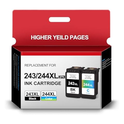 243XL and 244XL Combo Pack Ink Cartridge for Canon Printer Ink PG-243 CL-244 for Canon PG243 CL244 XL Compatible for TS3122 MX492 MG2522 MG2922 MG2420 TR4520 Printer (1 Black 1 Color) Cover