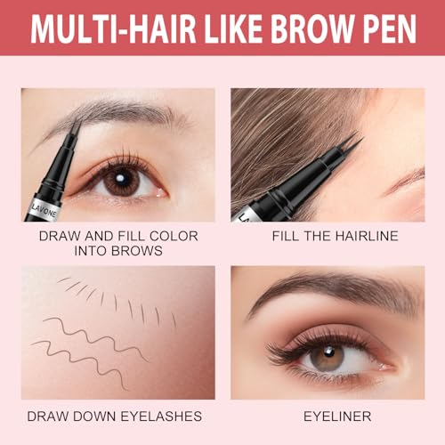 LAVONE Eyebrow Pencil, 2-in-1 Waterproof Eyebrow Pen, with 2 Tip Microblading Eyebrow Pencil and Ultra-Precise Brow Pencil, with Eyebrow Brush, Eyebrow Pencils for Women, Natural Hair-Like Brows - Dark Brown