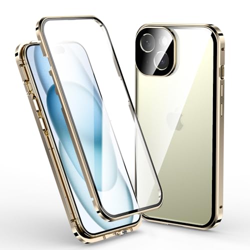 Coque iPhone 15 transparente avec boucle caméra jaune et technologie magnétique