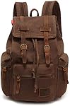 Koolehaoda Vintage Canvas Backpack Leather Rucksack Knapsack Unisex Casual Backpack 17inch Laptop Backpack Hiking Bag(L-Coffee)