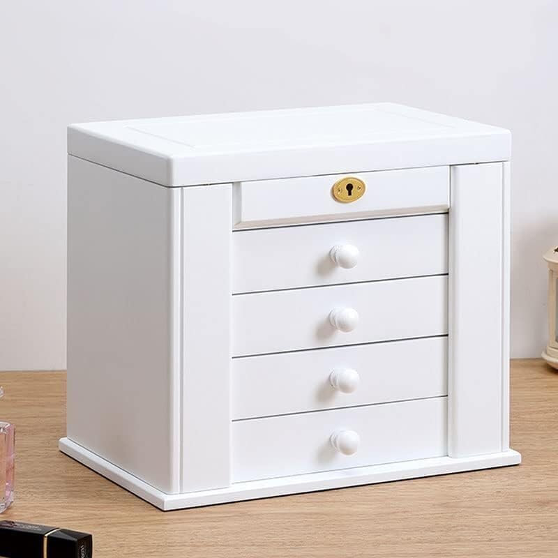 Boîte à bijoux haut de gamme en bois massif avec miroir et tiroirs pour bagues et boucles