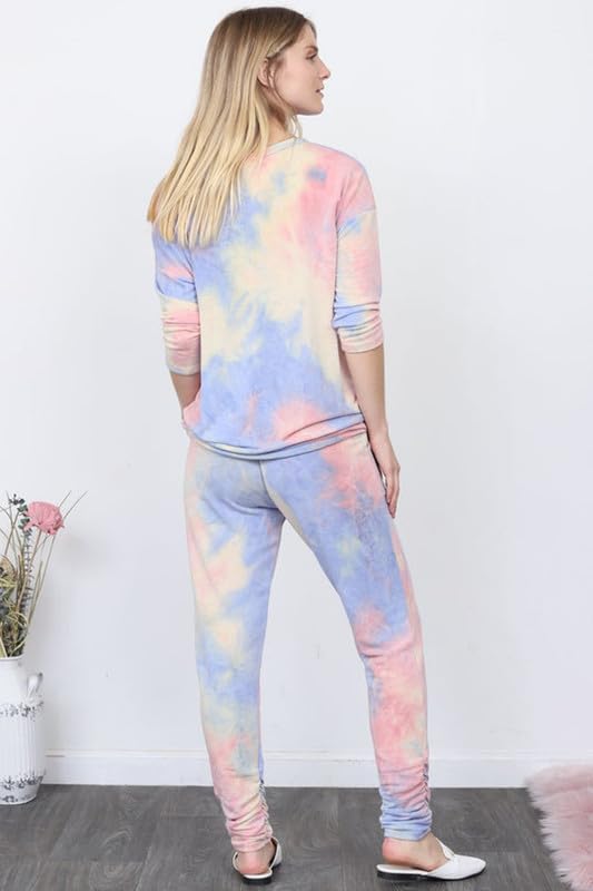 Image of DTR FASHION Multicolor Cotton Blend Styled With Tie Die Print Tracksuit | Co-ord Set For Women| Active Wear Suit Set For Women