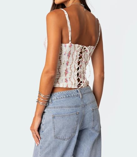 Women Teens Cute Babydoll Tops Y2k Floral Lace Trim Camisole Ruffle Tank Top Summer Flowy Peplum Top Streetwear3