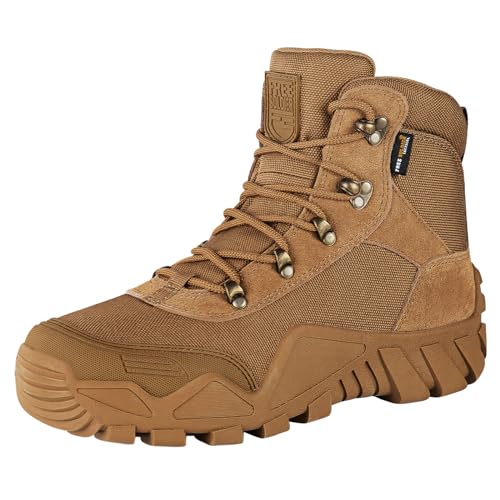 FREE SOLDIER Men's Waterproof Hiking Boots Tactical Work Boots Outdoor Lightweight Military Boots (Mid Brown, US 12 new)