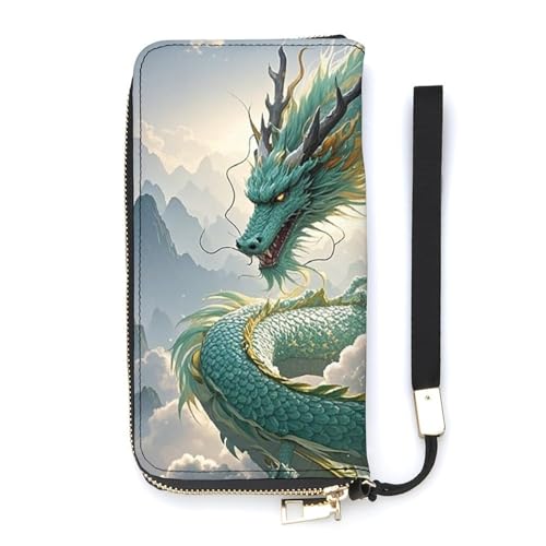 Qinglong Wallet, Elegant Wristlet Wallet with Multi-Card Slots, PU Leather Long Purse for Women, Men