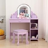 GRAND ESPACE DE RANGEMENT : Cette table de maquillage pour enfants est équipée d'un tiroir spacieux, de deux étagères ouvertes et de compartiments de rangement latéraux, permettant d'organiser facilement cosmétiques et jouet. Un ensemble de jouets de maquillage est offert en supplément pour satisfaire la curiosité des petits.