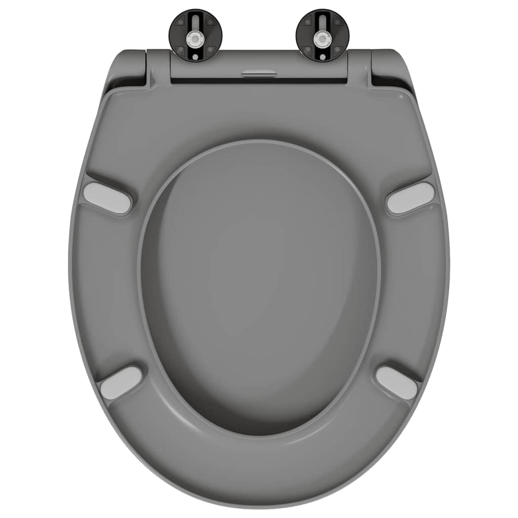 Asiento de inodoro gris de Duroplast 47 x 37 x 4 cm, asiento de inodoro con bisagra y fijación, asiento de inodoro para baño, baño e invitados, montaje rápido y duradero