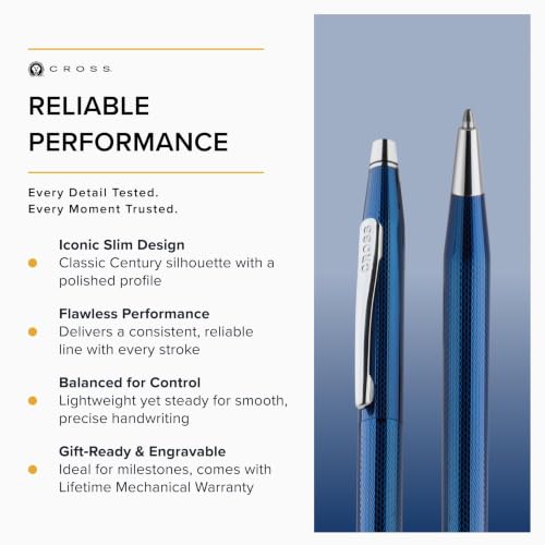 Image of Cross Classic Century Cobalt Blue Diamond Ballpoint Pen, Black Ink | Refillable Ballpoint Pen for Effortless Writing, Durable Construction, Premier Distinctive Look, Gift-Ready, Medium Point