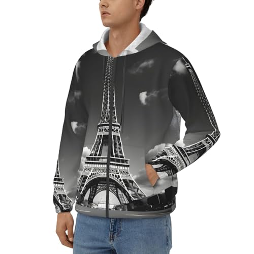 Sweat à capuche doux imprimé Paris Tour Eiffel pull homme style décontracté - 2