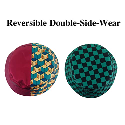 Youth Kids Kimetsu no Yaiba Print Double-Side-Wear Reversible Bucket Hat Sun Hat Summer Play Hat3