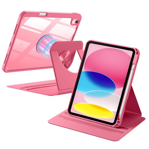 Wenlaty for iPad A16 11th Generation Case 11 Inch 2025 for iPad 10th Generation Case 10.9 Inch 2022 with Pencil Holder 360 Rotating Protective Cover Detachable Magnetic Back Watermelon Pink