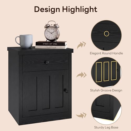 Image of LIKIMIO Modern Nightstand with Drawer & Cabinet, for Bedroom /Living Room