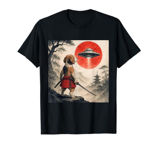 Beagle Samurai UFO Vintage giapponese Ukiyo-e amante dei cani Maglietta