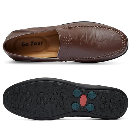 Image of Go Tour Men's Premium Genuine Leather Casual Slip on Loafers Breathable Driving Shoes Fashion Slipper