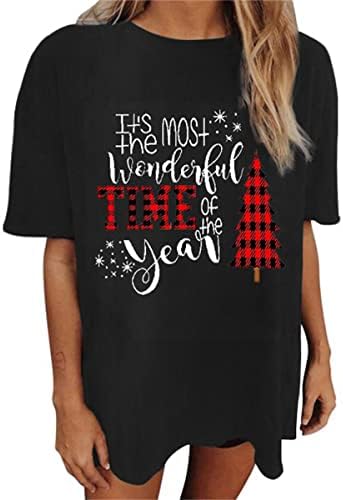 Christmas Women Oversized Tees Loose T Shirts Short Sleeve Crew Neck Tunic Tops Funny Xmas T Shirt Black Small
