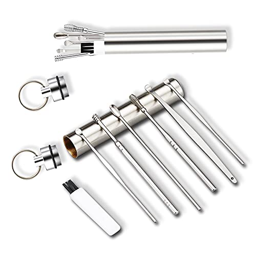 7 in 1,2 PackElamo Perfect Portable Massage Ear Wax Removal Spoon Tool Stainless Steel Cleaning Earwax Catcher Scratch Kit Clean Curette Pick Clogged Ear Scoops Relief Stain for Anybody