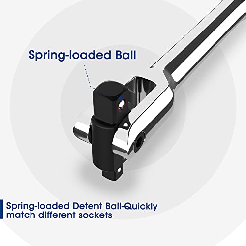 Workpro Dual Drive Breaker Bar, 3/8" & 1/2" Drive, Heavy Duty Breaker Bars, 24-Inch Length With 360° Rotatable Head, Spring-Loaded Detent Ball, Chrome Vanadium Steel Made #TOP5
