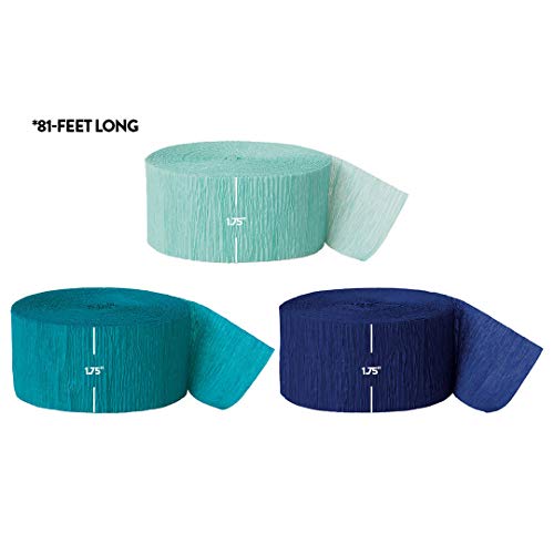 Andaz Press Crepe Paper Streamer Hanging Party Decorations Kit, 240-Feet, Diamond Blue Mint, Aqua Teal, Navy Blue, 1-Pack, 3-Rolls, Mermaid Colored Wedding Baby Bridal Shower Birthday Supplies #TOP2