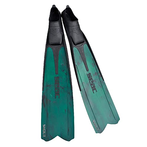 Seac Shout, Long Fins for Scuba Diving, Spearfishing and Freediving, Green, 9.5-10, Made in Italy