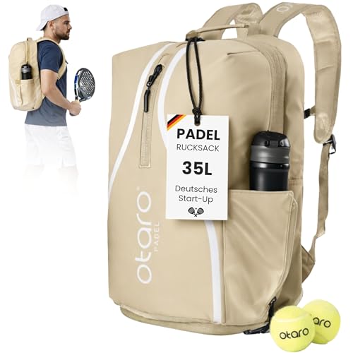 Otaro Padel Rucksack mit Schuhfach Schlägerfach & Laptopfach | 35L | Padel Tasche für 2 Schläger Kleidung & Zubehör | Belüftet Gepolstert & Stylisch | Tennistasche für Herren & Damen (Beige)