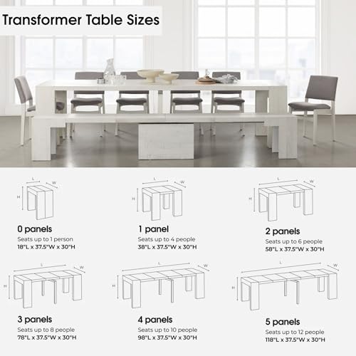 Transformer Table Solid Wood Extendable Dining Table, White - image 7