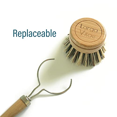 Image of 6 pcs Wooden Dish Brush Replacement Heads Made of Renewable Bamboo Wood and Natural Bristle Fiber, Durable, Long Lasting (Palm /Coconut Fiber Bristles)