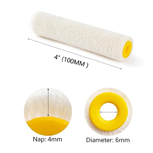 Mister Rui Paint Roller, 4 Inch Paint Roller Wool Blend, 10 Pack, 4mm Short Nap, Small Paint Roller Covers, Reusable Mini Paint Rollers for Use with All Paints