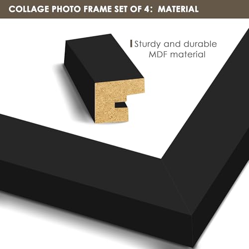 Image of DUENPY 3.5x5 Photo Frame Tempered Glass For 4 3.5x5 Photos Black | Sturdy Tempered Glass Offers Clear View, Flexible Display Methods to Preserve Your Tiny Precious Memories