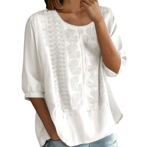 Embroidered Tops for Women Summer Gauze Shirts Cotton Linen Tops Loose Vacation Beach Solid Blouses