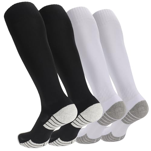 Ultrafun 4 Pairs Soccer Socks Cushioned Knee High Team Sports Football Socks for Men Youth Kids
