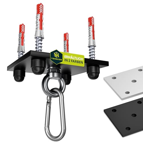 Yourkon | Saco de Boxeo y Soporte de Techo | Acero de 5 mm de Grosor | Polvo Negro | Incluye Accesorios | 140 kg | Soporte de Techo para sillón Colgante, Toalla de Yoga, fijación de toldo