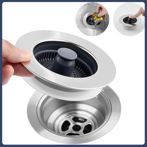 Image of Stainless Steel Kitchen Sink Strainer (3 in 1 Push Strainer)