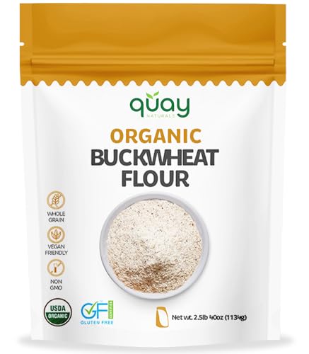 Quay Naturals Organic Buckwheat Flour, 2.5lbs | Gluten-Free, Non-GMO, Vegan | USA Grown, Stone-Ground | Rich Nutty Flavor | Buckwheat Groats