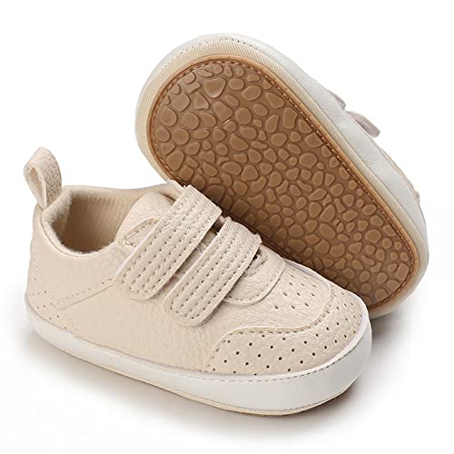 Image of Clowora Baby Boys Girls Shoes Non-Slip Rubber Sole Sneakers Infant First Walking Toddler Crib Shoes Newborn Loafers Flats. (08 /Beige,0-6 Months)