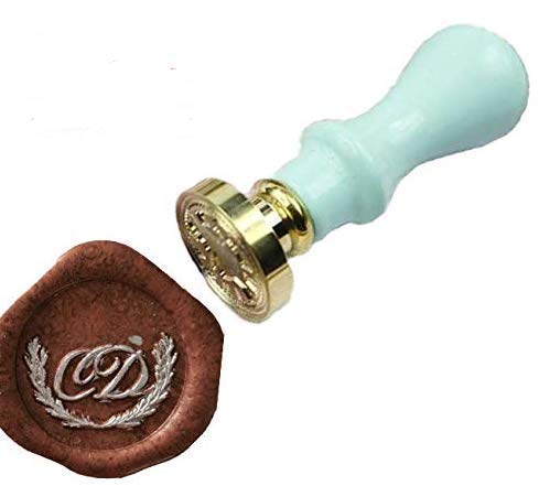 GPealCustom Two Letters Wreath Monogram Wax Seal Stamp Personalized Names Wax Seal Stamp Wedding Invitations Christmas Card DIY Gift Letter Package Envelope Sealing Stamp Light Heart Blue Handle Set