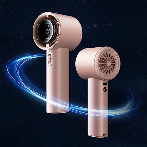 Image of JISU-Life Handheld Fan Pro1 with Digital Display, Lanyard, 100 Speed Adjustable for Travel /Camping /Outdoor, Gift for Women /Men (Pink, 3600mAh)
