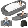 Travel Toddler Bed, 3-in-1 Portable Foldable Toddler Chair,Soft Foam Floor Bed Lounger with Washable Cover,Grey