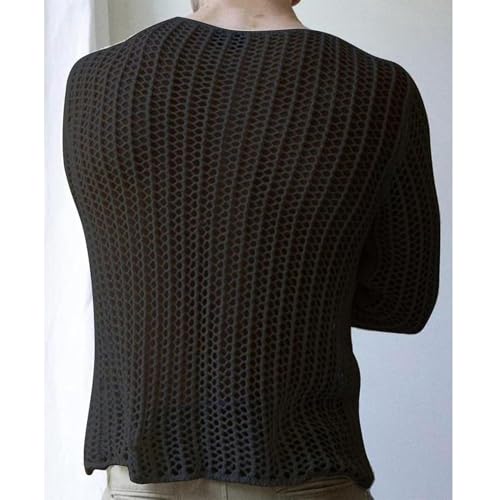 Men's Mesh Shirt See Through Long Sleeve Fitted Crew Neck Muscle Top Undershirt Party Club2