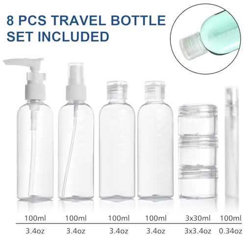 Reiseset 10-teiliges mit Reiseflaschen 100ml, Transparenter Kulturbeutel – Ansicht 5