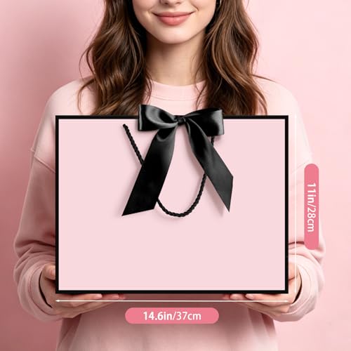 Image of JMANNI Pink Gift Bags with Handles, 14.6 inch Large Gift Bags with Tissue Paper | 2 Pcs Pink Black Bags, 4 Tissue Paper and 2 Cards, for Baby Shower, Wedding Bridal Shower, Birthday Party