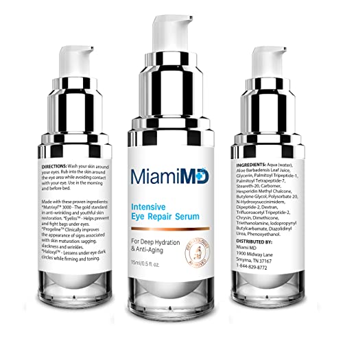 Miamimd Intensive Eye Repair Serum Under Eye Treatment & Anti-Aging Cream For Crow’s Feet, Anti Wrinkle, Eye Bags - All Skin Types - Day & Night - Paraben Free, Cruelty Free, Fragrance Free - 15 Ml #TOP4