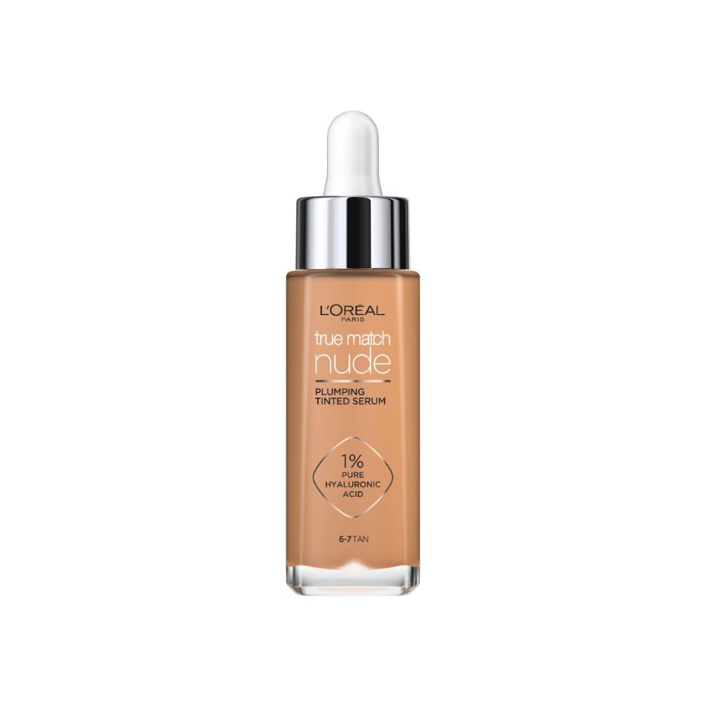 L'Oreal ParisTrue Match Tinted Serum Foundation, 1% Hyaluronic Acid, Hydrating Formula, Replumps Skin in 1 Hour for a Natural Glowing Finish, 30 ml, Shade 6-7 Tan